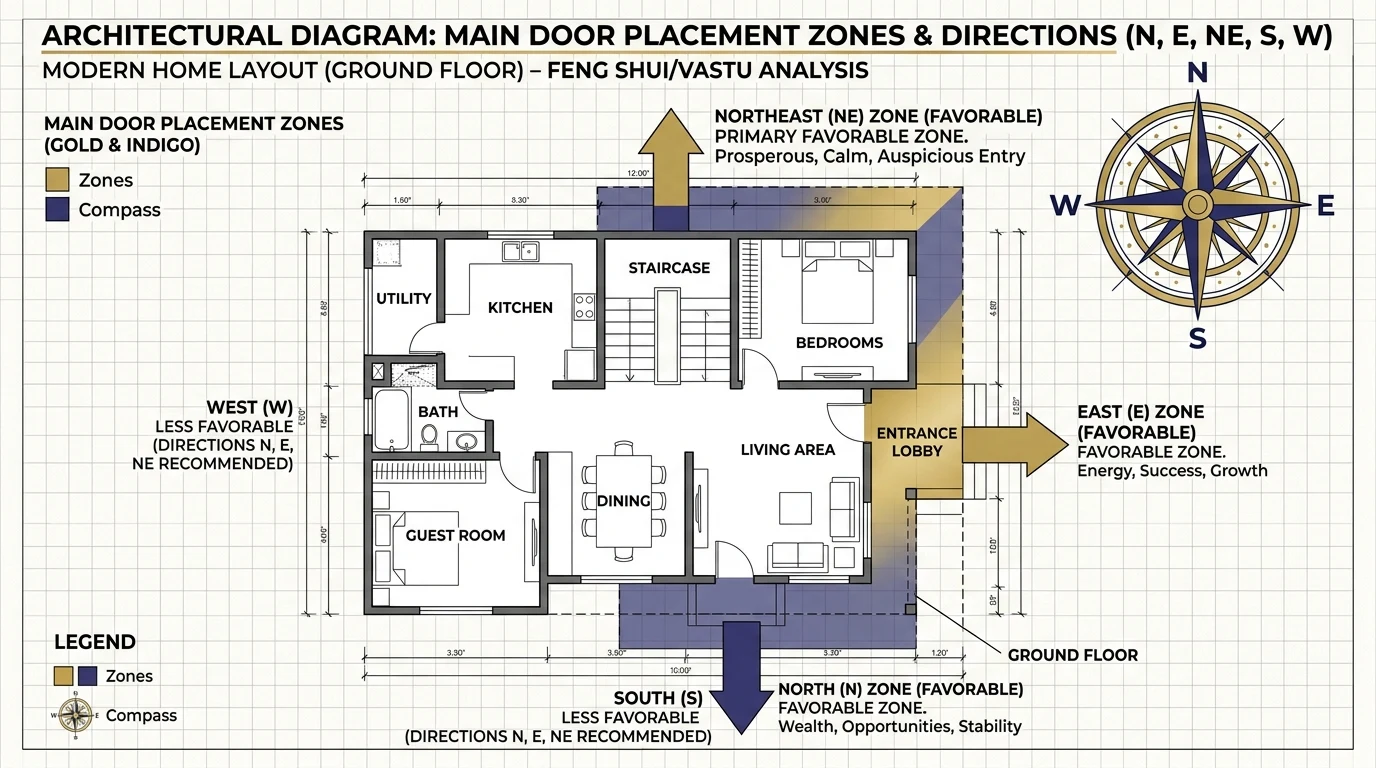 Main Door Directional Zones and Placement Analysis